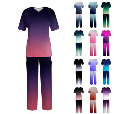 Женский топ с коротким рукавом и v-образным вырезом + брюки, рабочий комплект, свободные повседневные футболки с короткими рукавами, топ и длинные брюки, спортивный костюм