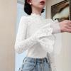 Lace Base Women's New Spliced Half-high Collar Fashionable Solid Color Versatile Casual Slim Temperament Long-sleeved Top