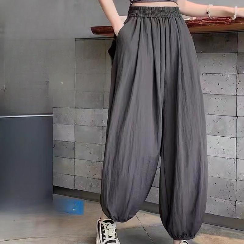 Ice Silk Quick Dry Sports Pants Women's Summer Thin Casual Sun Protection Mosquito Repellent Wide Leg Versatile Ankle Tie Lantern Pants