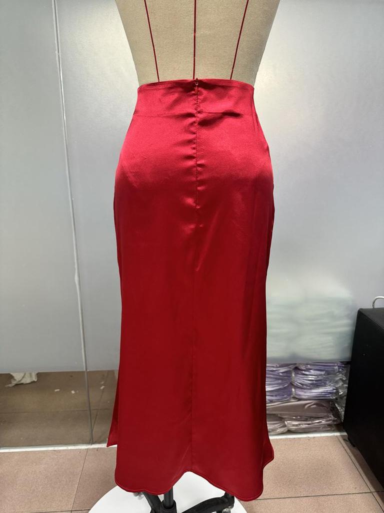 Женская атласная шелковая юбка-миди фасона "рыбий хвост" - Осенняя коллекция