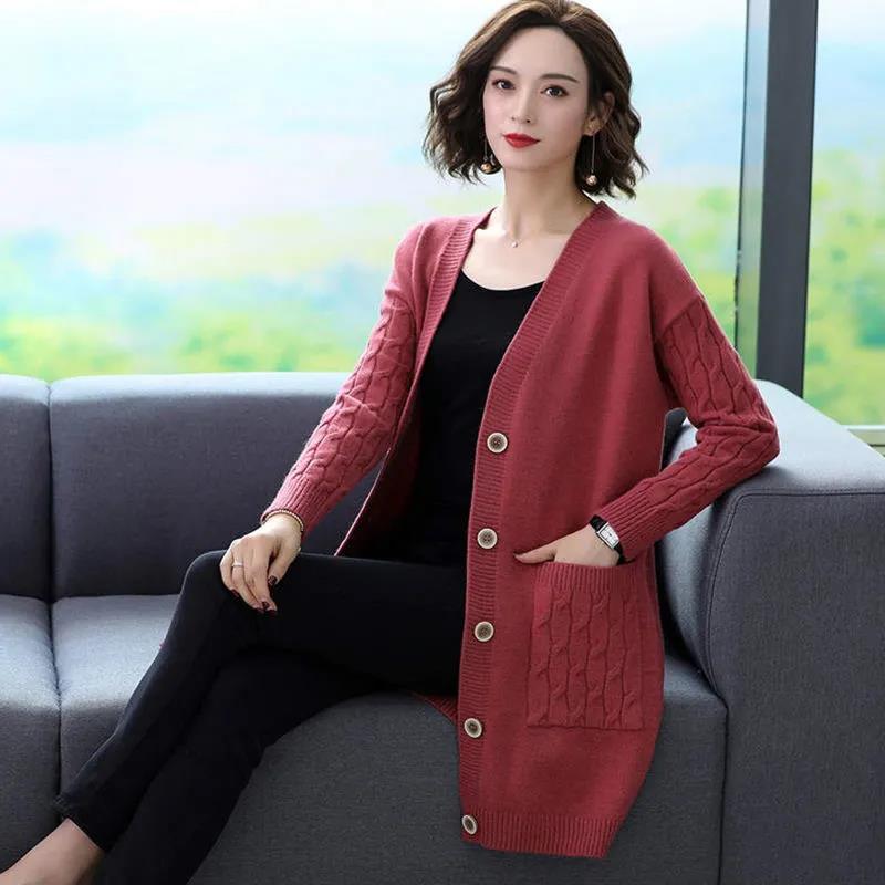 Женский кардиган, куртка с пуговицами большого размера, женский повседневный вязаный свитер с длинным рукавом