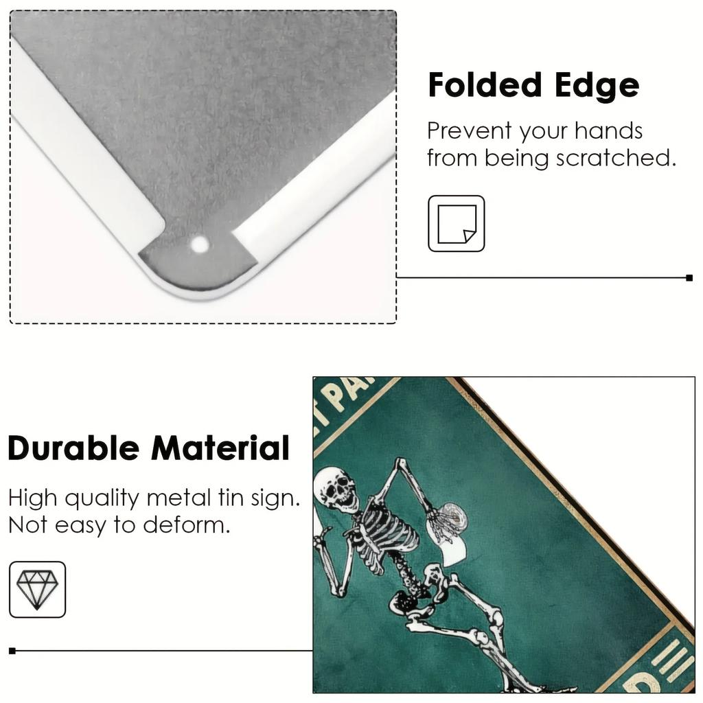 Funny Toilet Bathroom Decor, Skeleton Skull Reading Newspapers Sign, Retro Metal Tin Sign, Vintage Bar Wall Decor Metal Poster