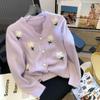 Casual V-neck Long Sleeve Knitted Cardigan Sweater Women Spring and Autumn Nail Beads Lazy Style 3D Flower Cardigan Coat Top
