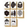 Cute Wooden Rubber Stamp Set with Nordic and House Perfect for Bridal and Made In Japan Designs, Owl, Leaf, Fish, Bird, Designs. Cards, Postcards,