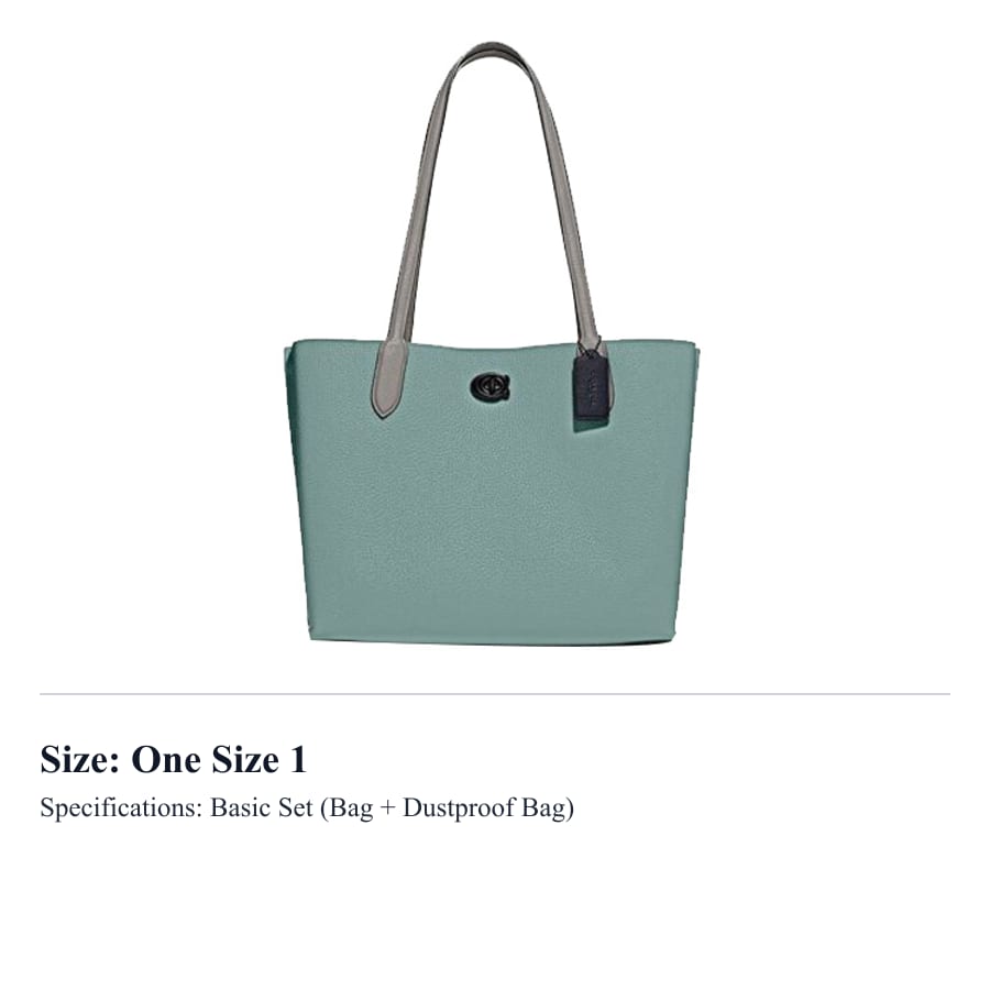 COACH Willow Leather Tote Bag, Shopping Bag, Handbag, Shoulder Bag Large Women's Aqua Blue & Gray C0692-V5MVX
