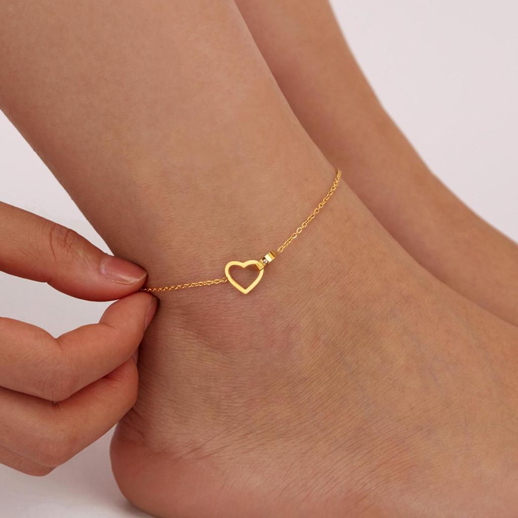 Summer Love Titanium Steel Heart Anklet: Simple & Versatile Japanese-Korean Fashion Jewelry for Women