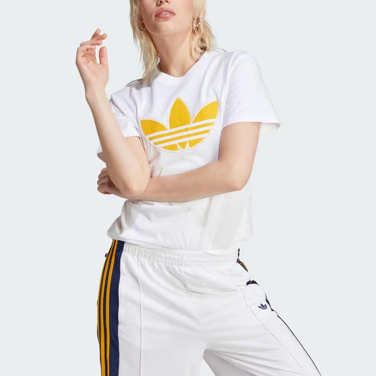 Adidas Футболка Originals Pearl Trefoil с логотипом, круглым вырезом и коротким рукавом, женские топы белого цвета IM1922