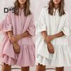 Женское многоярусное платье-бэбидолл с плиссированными рукавами, летнее повседневное свободное мини-платье средней длины для повседневной жизни и пляжных вечеринок
