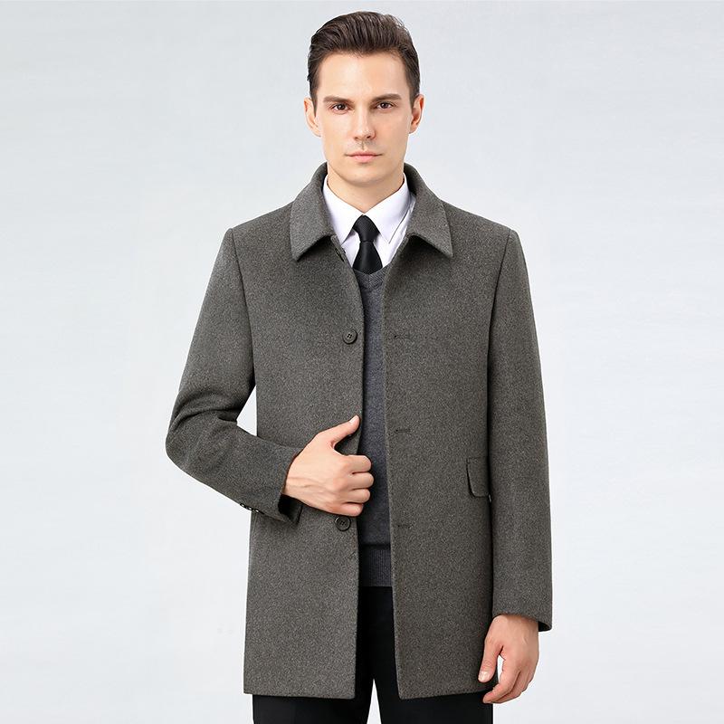 Двустороннее кашемировое пальто мужское средней длины зимнее пуховое теплое шерстяное пальто для людей среднего возраста