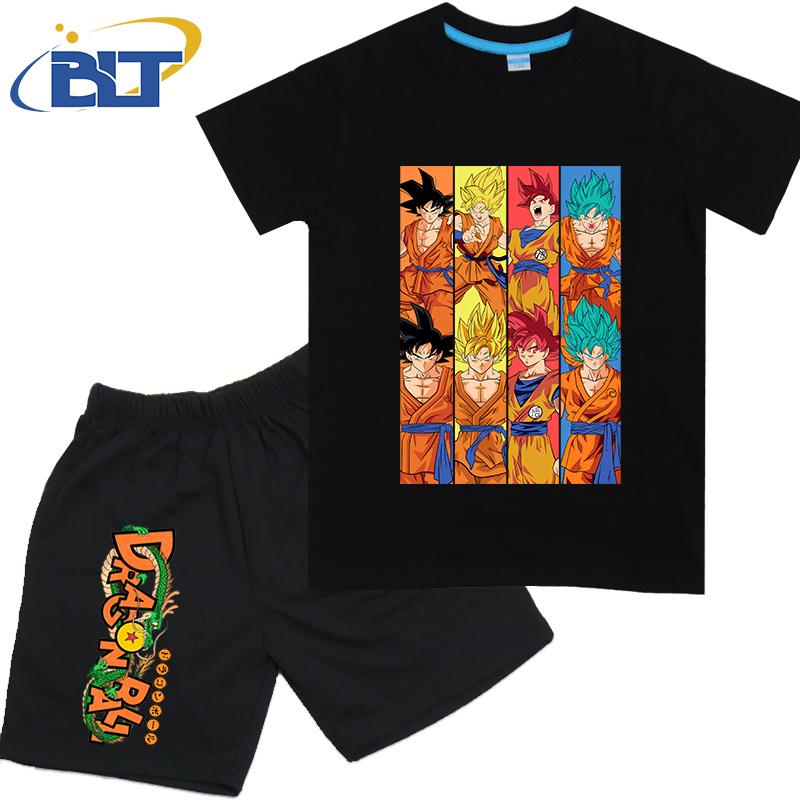 Dragon Ball Son Goku Anime T-shirt Set Kids Polyester Short Sleeve Shorts 2-piece Set Boys Girls Cartoon Clothing