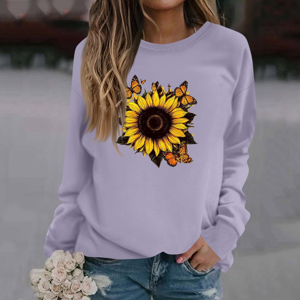 Женская модная повседневная толстовка с длинным рукавом и круглым вырезом с принтом