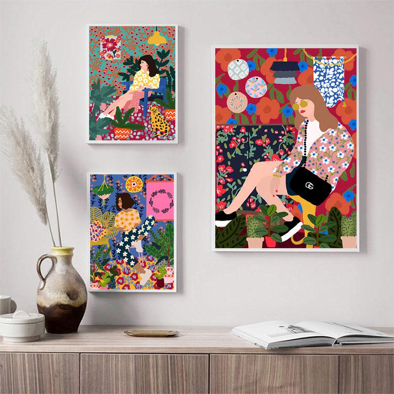 Tropical Colorful Girl Car Flower Koala Leopard Wall Art Canvas Painting Posters And Prints Wall Pictures For Living Room Decor No Frame