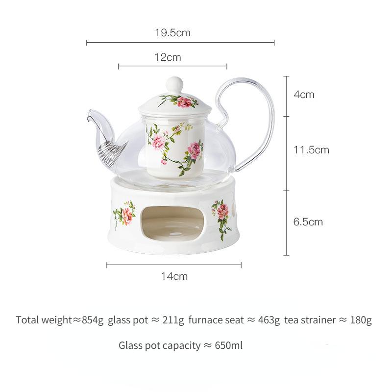 Керамический стеклянный цветочный чайник в европейском стиле с подогревом свечей, набор для заваривания фруктов и цветов