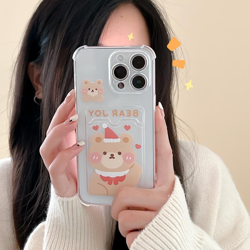 Zhitai Cartoon Bear Card Holder Case for iPhone Models 78Plus, 14, 16 Pro Max, XR, and iPhone 15.