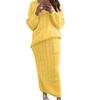 Fall Winter Lazy Wind Loose High Collar Pullover Sweater Suit Women's Solid Color Long Sleeve Knit Hip Skirt Two Piece Set