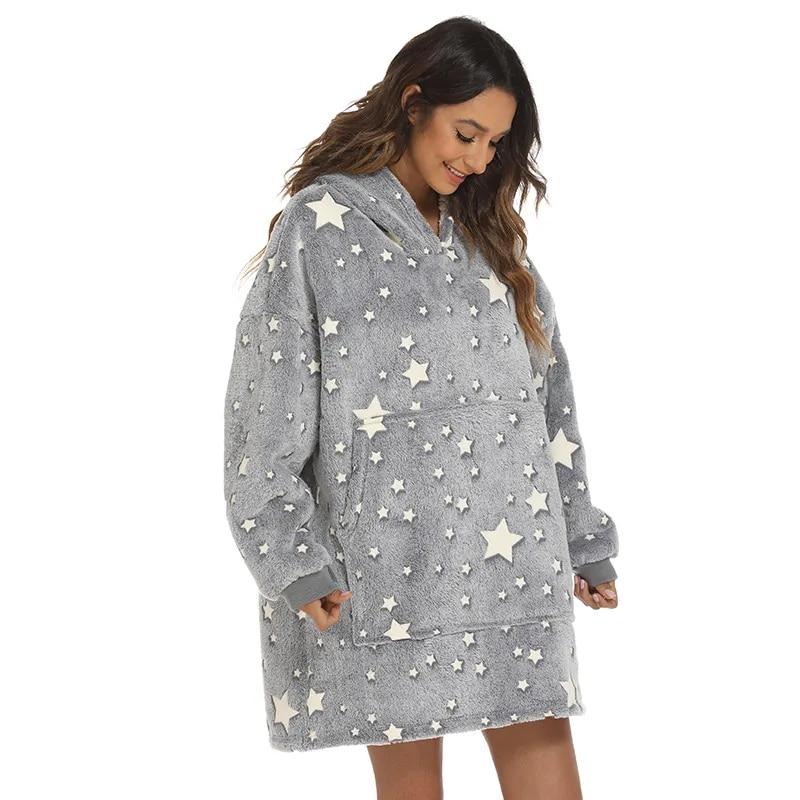 Wearable Blanket Hoodie Long Sleeve Oversized with Pocket Grey Five-pointed Star Luminous Lazy Blanket Sherpa Cashmere Blanket Leisure Hooded Sweater