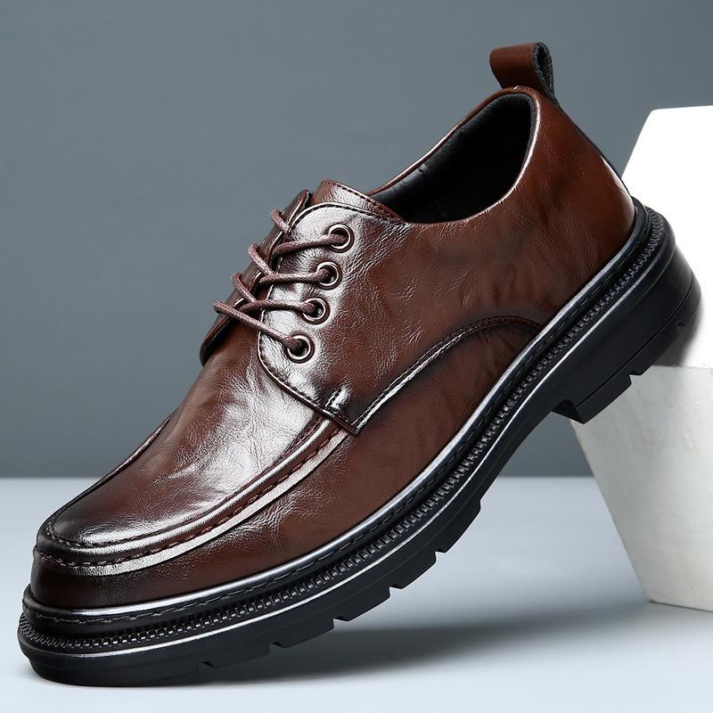 Кожаная обувь мужская новая деловая классическая корейская версия тренда британский стиль мужская повседневная универсальная для работы толстая подошва увеличивающая рост