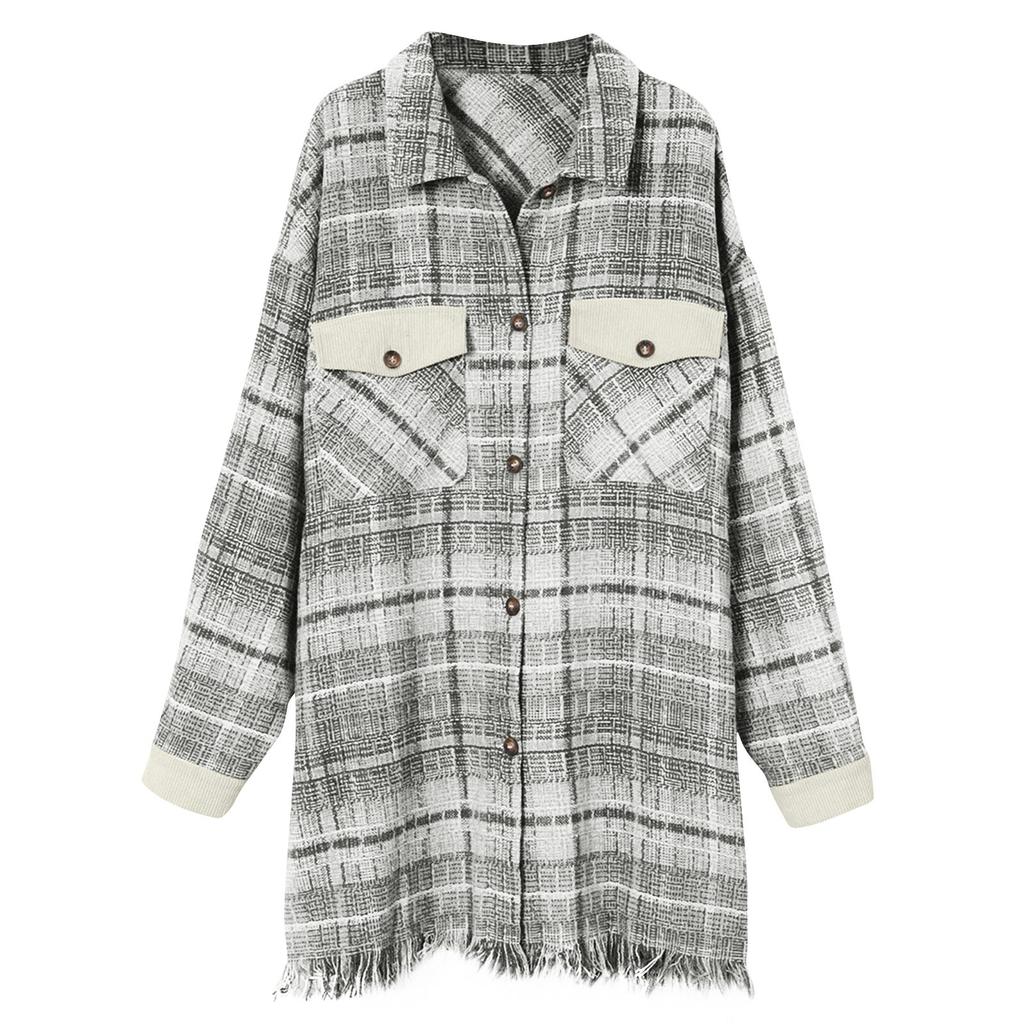 Women's Plaid Lapel Single-Breasted Long Sleeved Jacket Women's Coat