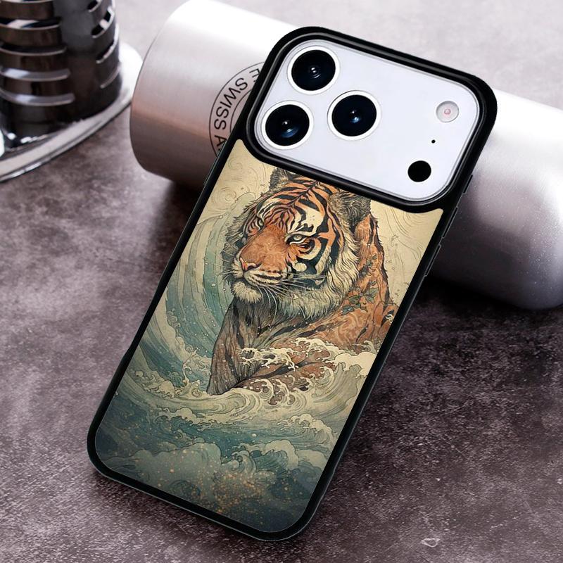 Японский чехол-тигр для iPhone 17 16 15 Pro Max Air 14 13 12 11 Plus Ударопрочный чехол