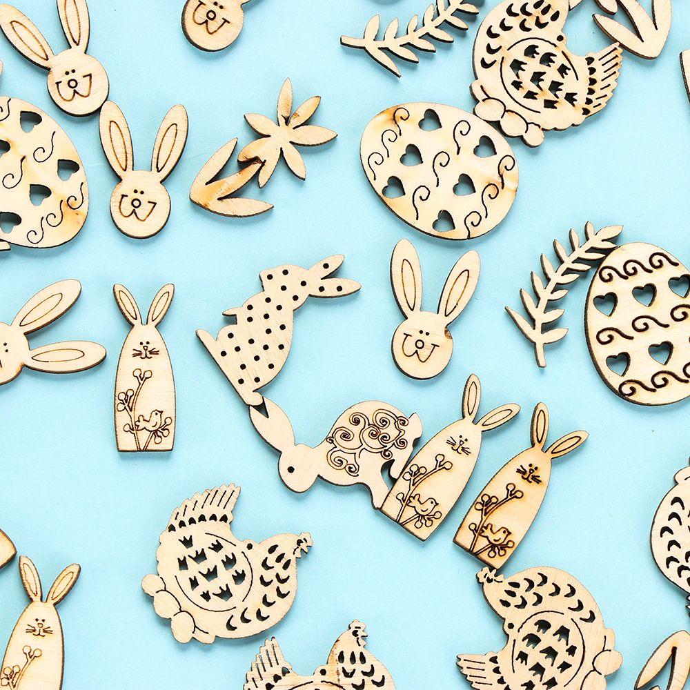 Household DIY Craft Eggs Hanging Ornaments Wood Slice Easter Decorations Easter Rabbit Wood Chips