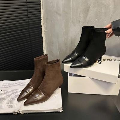 Замшевые женские сапоги с острым носком, дизайнерские сексуальные туфли на среднем каблуке, женские туфли-лодочки 2025 года, модные готические туфли-лодочки Mujer