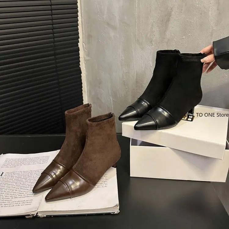 Замшевые женские сапоги с острым носком, дизайнерские сексуальные туфли на среднем каблуке, женские туфли-лодочки 2025 года, модные готические туфли-лодочки Mujer