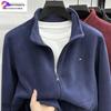 Tommy Men's High-Grade Double-Sided Fleece Jacket with Stand Collar, Warm Casual Plus Velvet Winter Hoodie.