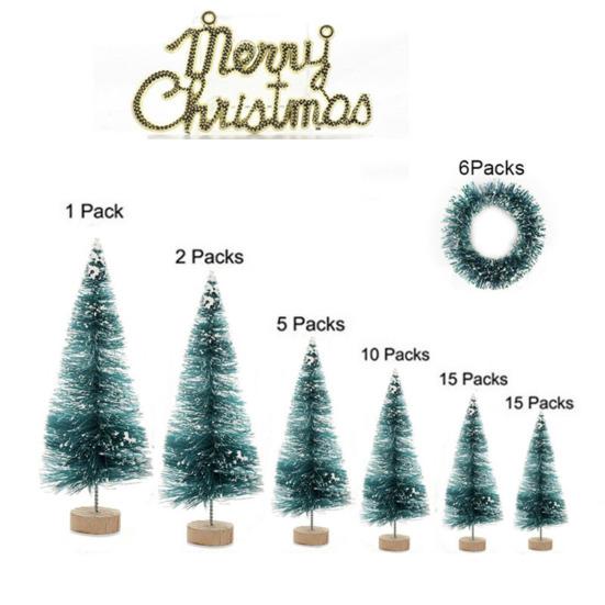 Мини-рождественские елки, набор искусственных елок для бутылок, елочки с деревянной основой, пластиковая настольная фигурка рождественской елки для домашнего офиса, декор для вечеринки