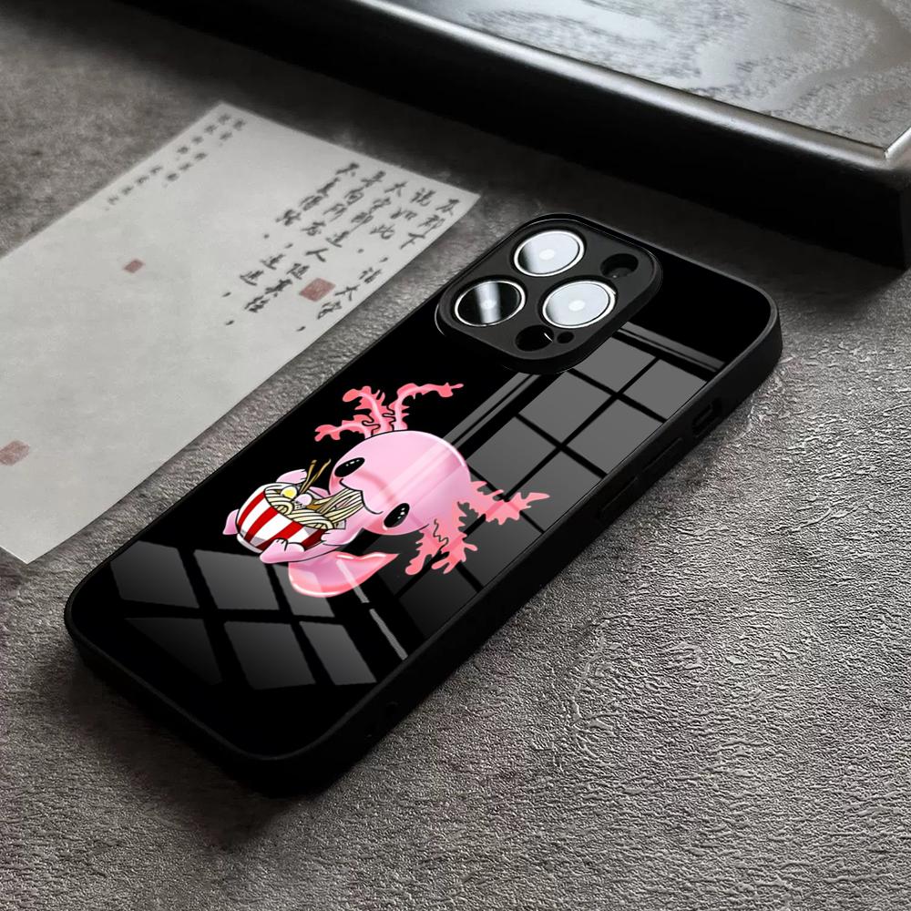 Чехол для телефона 'Аксолотль и Рамен' для IPhone 17 Pro Max 14 Pro 15 12 11 13 Mini X XR XS 16 Plus SE Стеклянная крышка