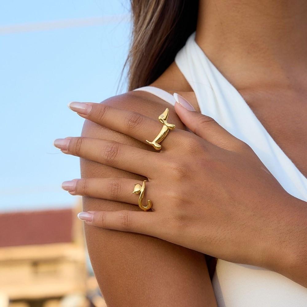 Lines Dog Ring Cat Women Jewelry Vintage Opening Ring Party