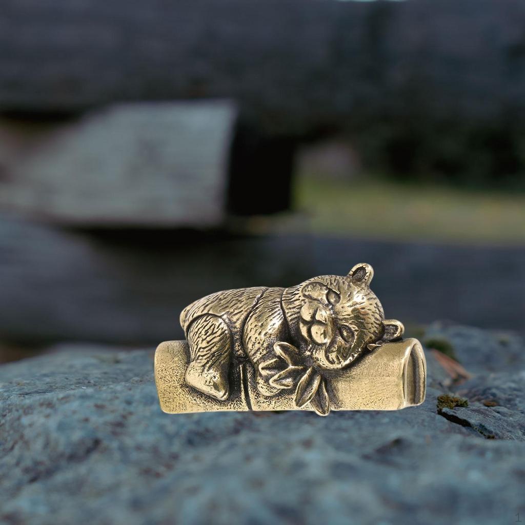 Brass Panda Figurine Sculpture Miniature Statue Decorative Hand Craved Ornament Tea Pet for Shelves