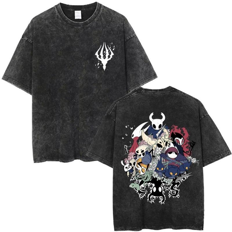 Washed Vintage Game Hollow Knight Double Sided Print T-shirt Fans Gift Men Women Fashion Casual Oversized Short Sleeve T Shirts