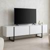 MENZZO Meuble TV moderne avec 2 portes Valmain L180cm Blanc et Métal Noir