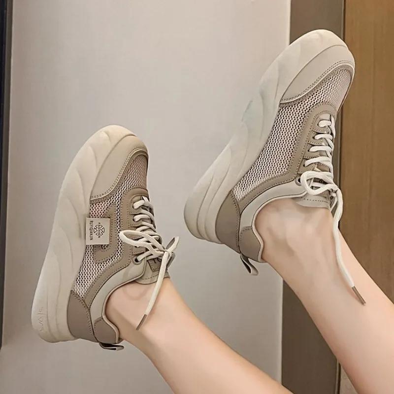 Мода 2024 года, новые женские туфли на плоской подошве, повседневные женские спортивные туфли с толстой подошвой и круглым носком, новые летние туфли для ползания