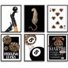 6 шт. Модные принты леопарда для настенного искусства Фанковые плакаты с восьмеркой Черное искусство для стены бильярдной Модный преппи Эстетика комнаты Декор стен с гепардом Картинки для