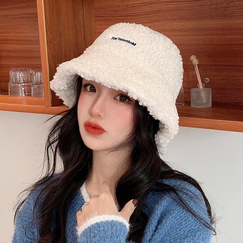 Bucket hat women's new autumn and winter versatile basin hat imitation lamb wool plush hat spring and autumn winter annual explosion