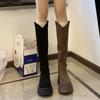 Skinny Suede Elastic Tall Boots Thick-soled Boots Big Tube Circumference Tall Thick Leg Knight Boots Women's New Models