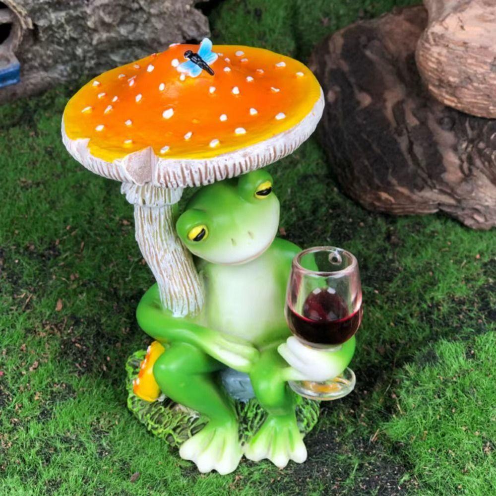 Red/Yellow Mushroom Sitting Frog Ornament Cartoon Resin Frog Sculptures Shelf Home