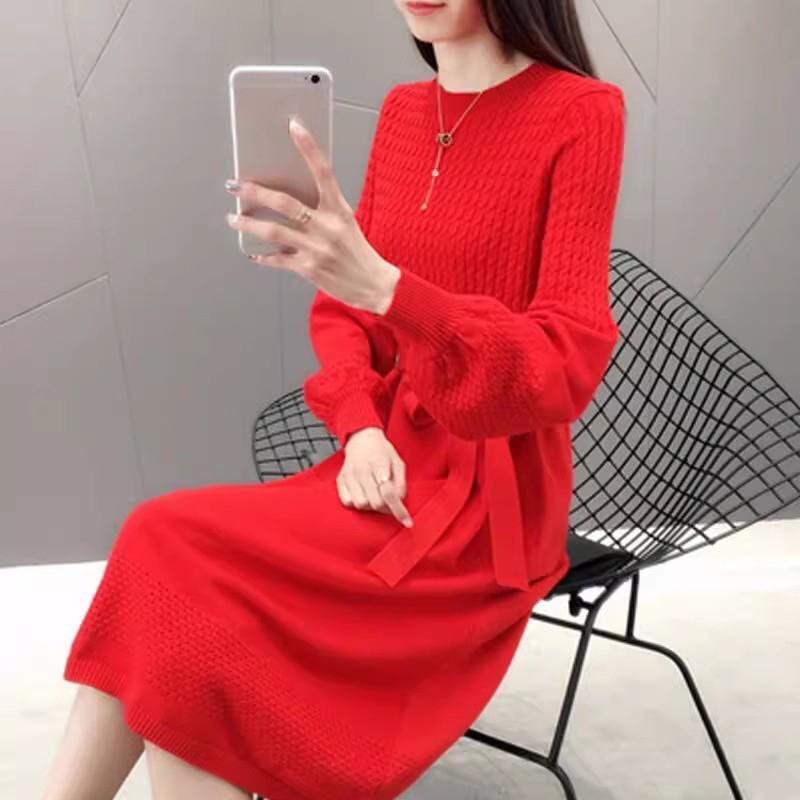 Женская зимняя одежда, большой размер, свободный шерстяной однотонный вязаный свитер, женское платье для беременных, женское осеннее платье в корейском стиле