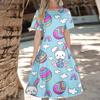 Женское повседневное модное платье с пасхальным принтом, круглое платье с коротким рукавом и талией, средней длины (с молнией)