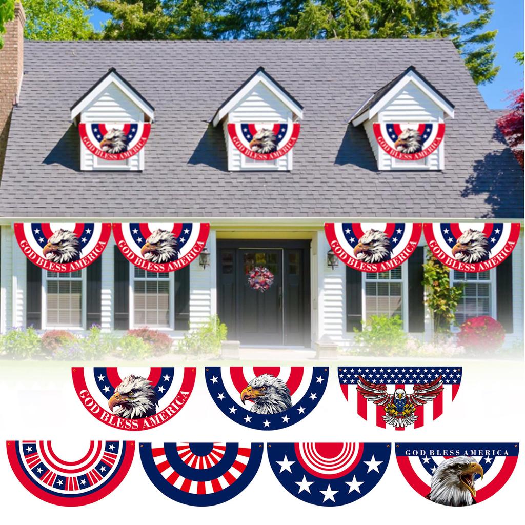 Полукруглый флаг ко Дню независимости США, веерообразный флаг ко Дню независимости США, звездно-полосатый флаг, двусторонняя печать, двусторонний флаг.