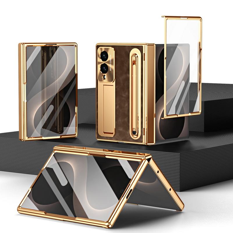 Кожаный чехол с покрытием для телефона Samsung Galaxy Z Fold 8 Wide 7 6 5 4 TriFold Роскошная крышка со скрытой подставкой, с отсеком для стилуса и защитной пленкой для экрана S Pen