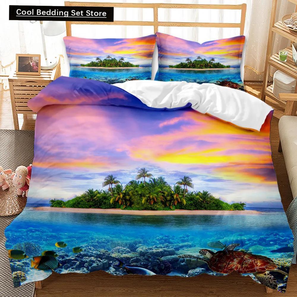 Комплект постельного белья Beach Summer Ocean Комплект постельного белья Hawaiian Marine Sea Waves 3D Print Starfish Полиэстеровый пододеяльник Queen King