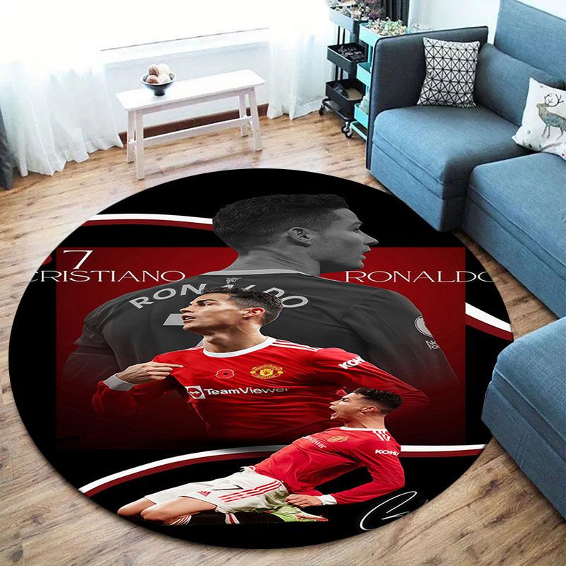 Круглый ковер CR7, Ковер для гостиной, спальни, дивана, игровой комнаты, Нескользящий коврик