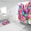 4Pc Pink Glitter Floral Shower Curtain Set Rose Bathroom Sets Butterfly Diamond Shower Curtain with 12 Hooks Bathroom Decor with