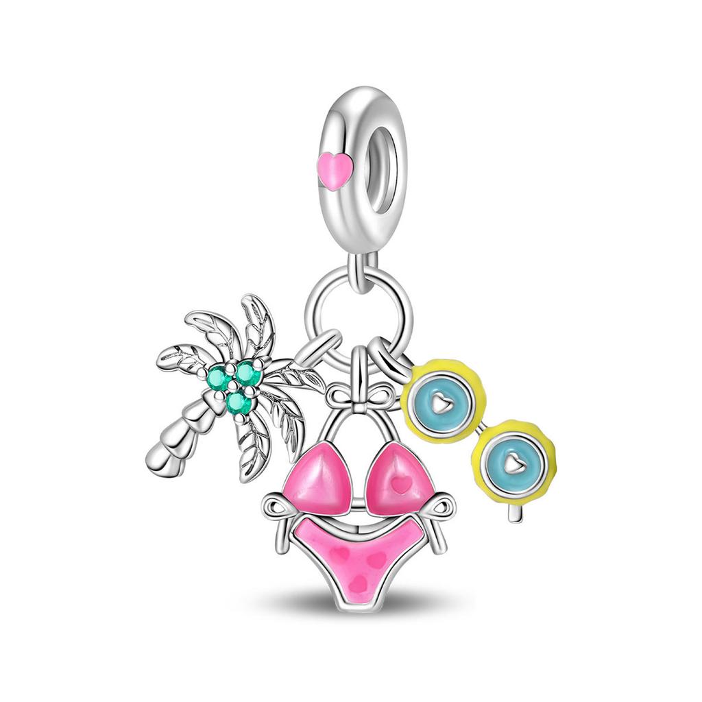 S925 Silver Summer Vacation Sun Beach Castle Sports Bead Pendant DIY Handmade Jewelry Bracelet Making Accessories