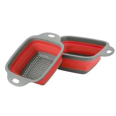 2-Piece Square Collapsible Colanders Set Kitchen Fruit & Vegetable Tools Silicone Strainers Basket Filter