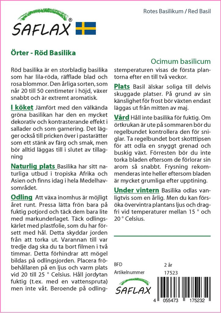 SAFLAX Garden in the Bag - Базилик красный - 200 семян - С субстратом в подходящем пакете - Ocimum basilicum