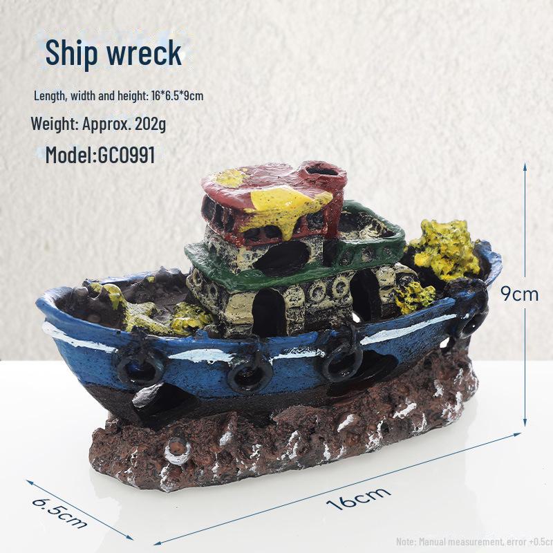 Декорация для аквариума в виде смоляного пиратского кораблекрушения с реалистичной детализацией