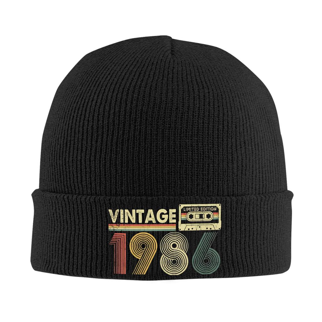 Born in 1986 vintage age 40 years old funny 40th birthday Cuff Beanie Knit Skull Cap For Men Warm Knit Skullies Beanie Cap